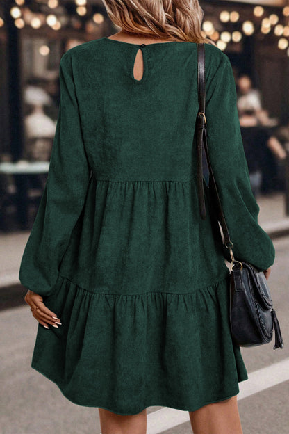 Black Lantern Sleeve Tiered Mini Dress