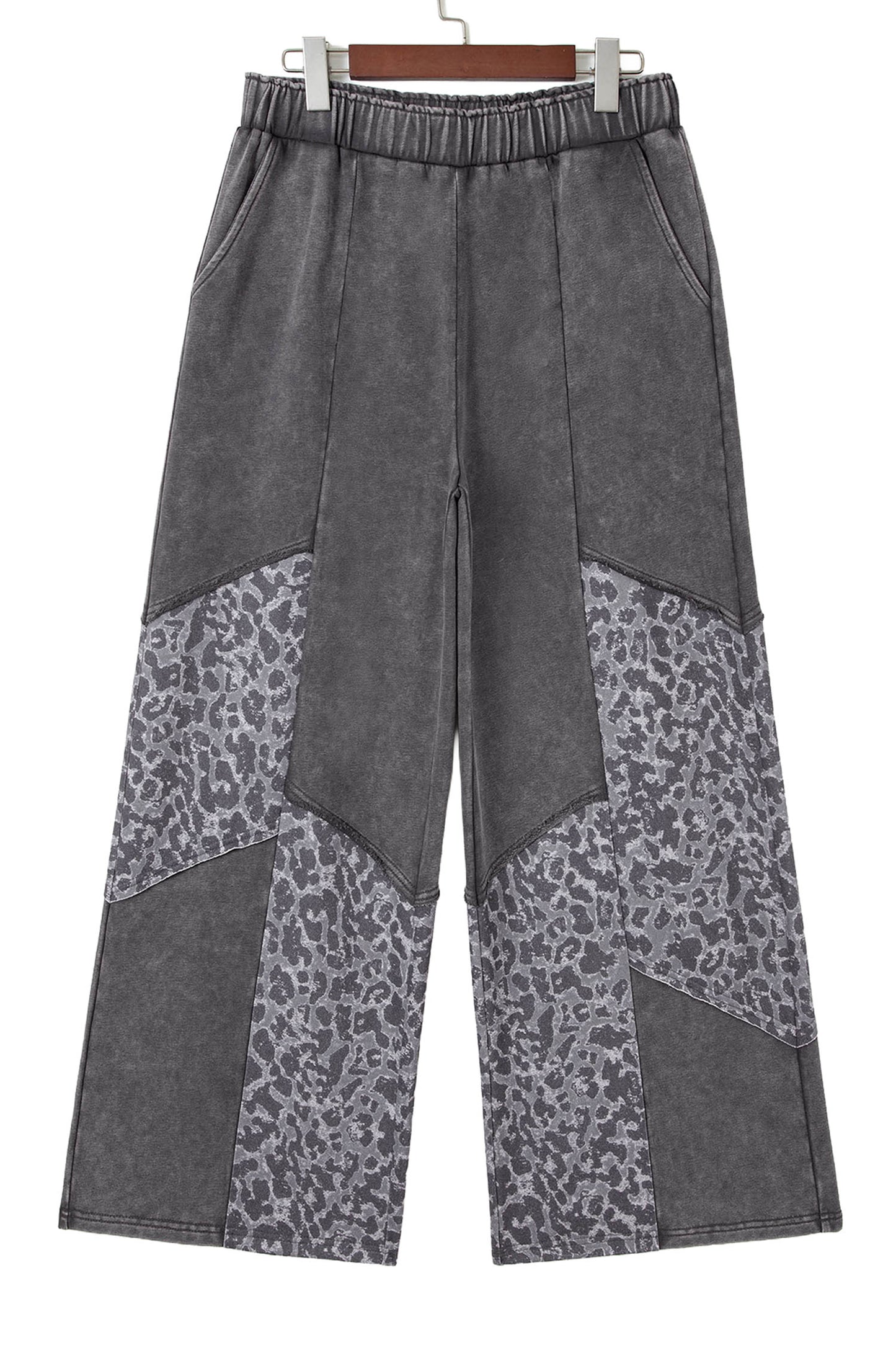 Dark Grey Mineral Wash Leopard Patchwork Loose Pants