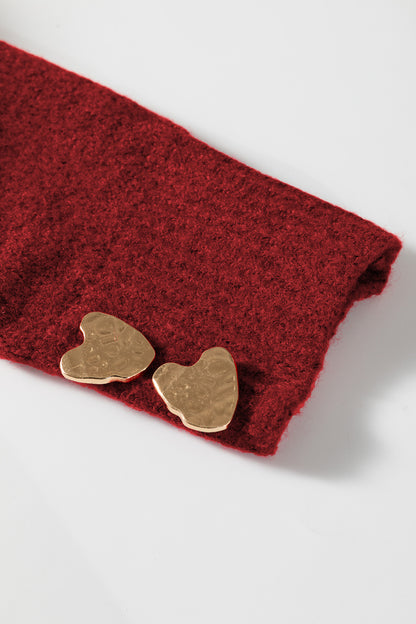 Chicory Coffee Heart Metal Button V Neck Cardigan Sweater