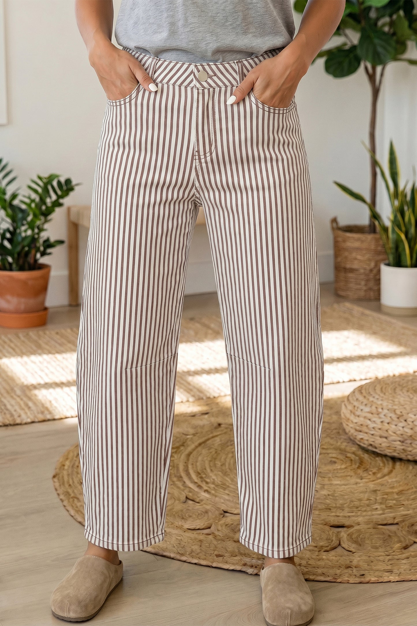 Stripe Casual Barrel Jeans