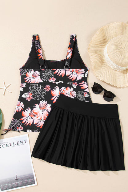 Black Scoop Neck Adjustable Tankini and Matching Skort Bathing Suit