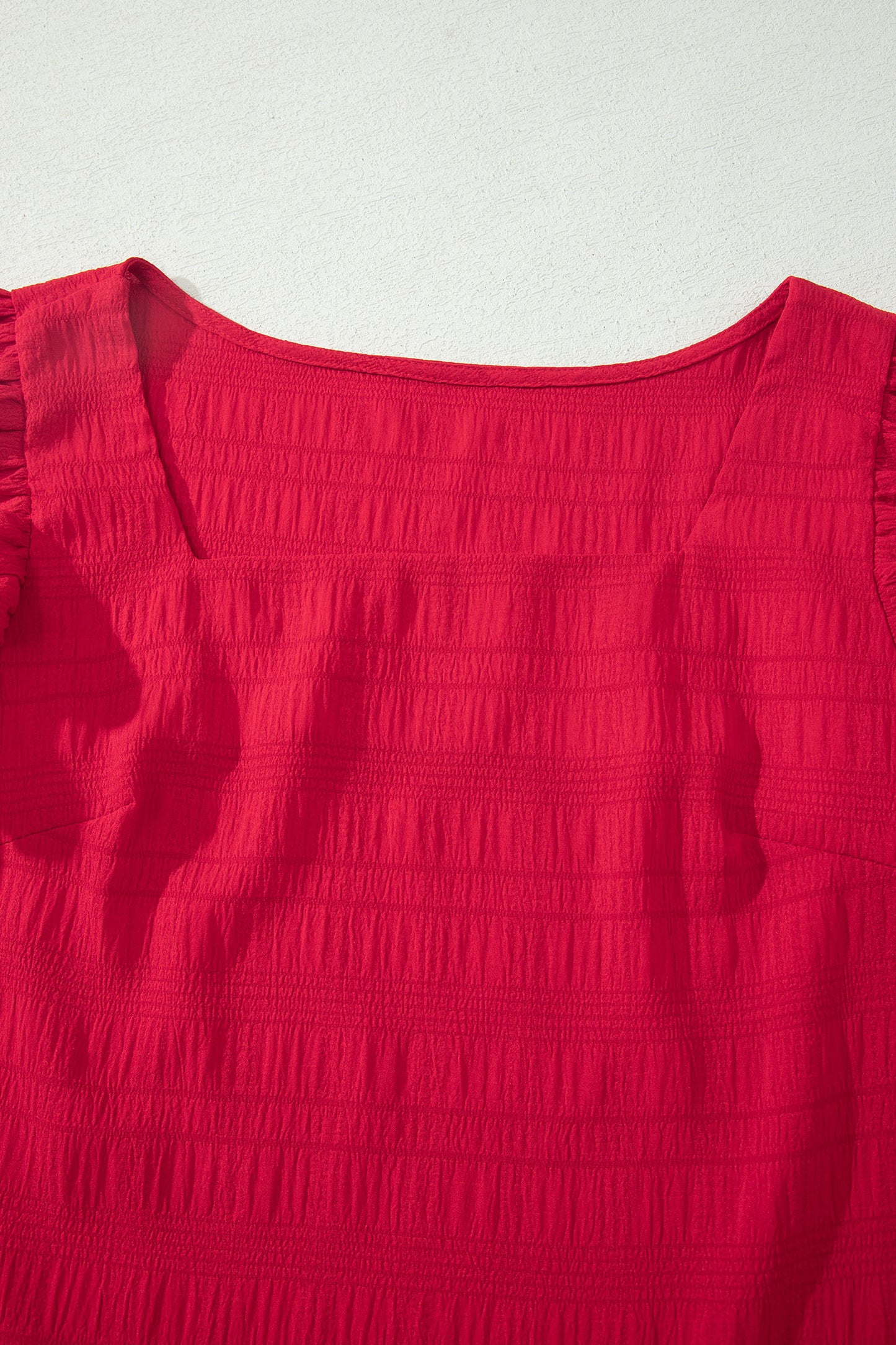 Textured Square Neck Top and Shirred High Waist Shorts Set
