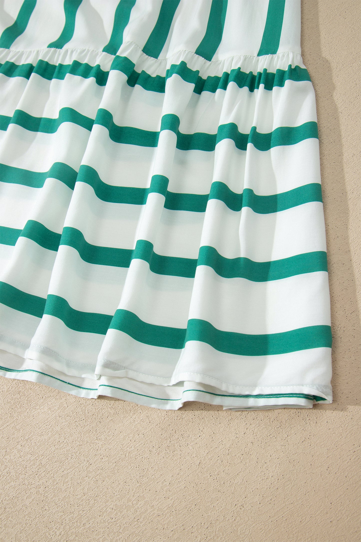 Stripe Ricrac Trim Notched Neck Half Sleeve Vacation Dress