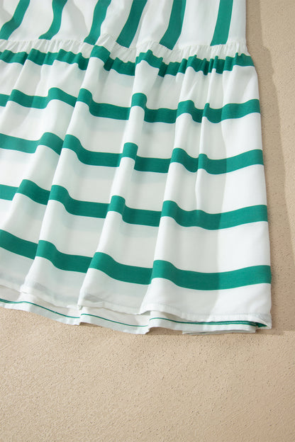 Stripe Ricrac Trim Notched Neck Half Sleeve Vacation Dress