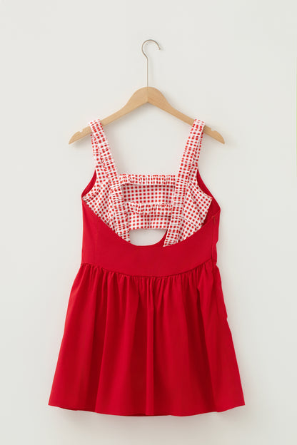 Faux Two Piece Gingham Contrast Patchwork Loose Mini Dress