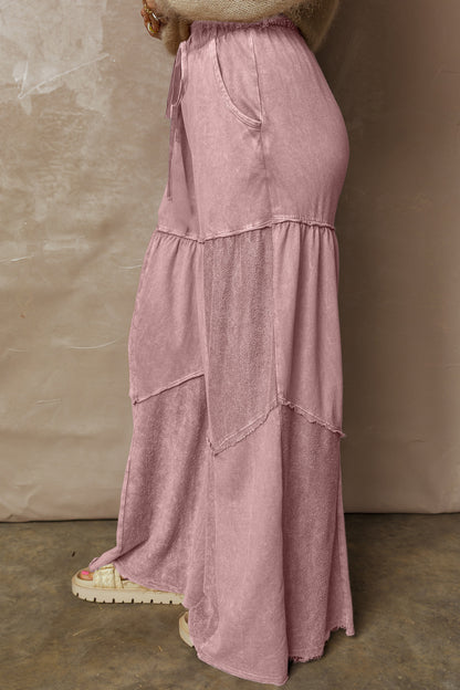 Wild Ginger Careys Mineral Wash Tiered Wide Leg Patchwork Drawstring Pants