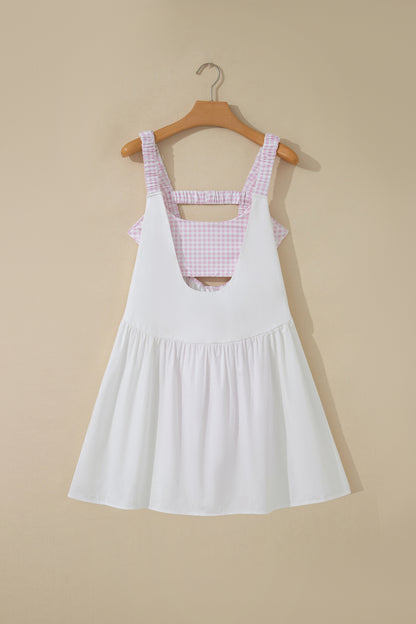 Faux Two Piece Gingham Contrast Patchwork Loose Mini Dress