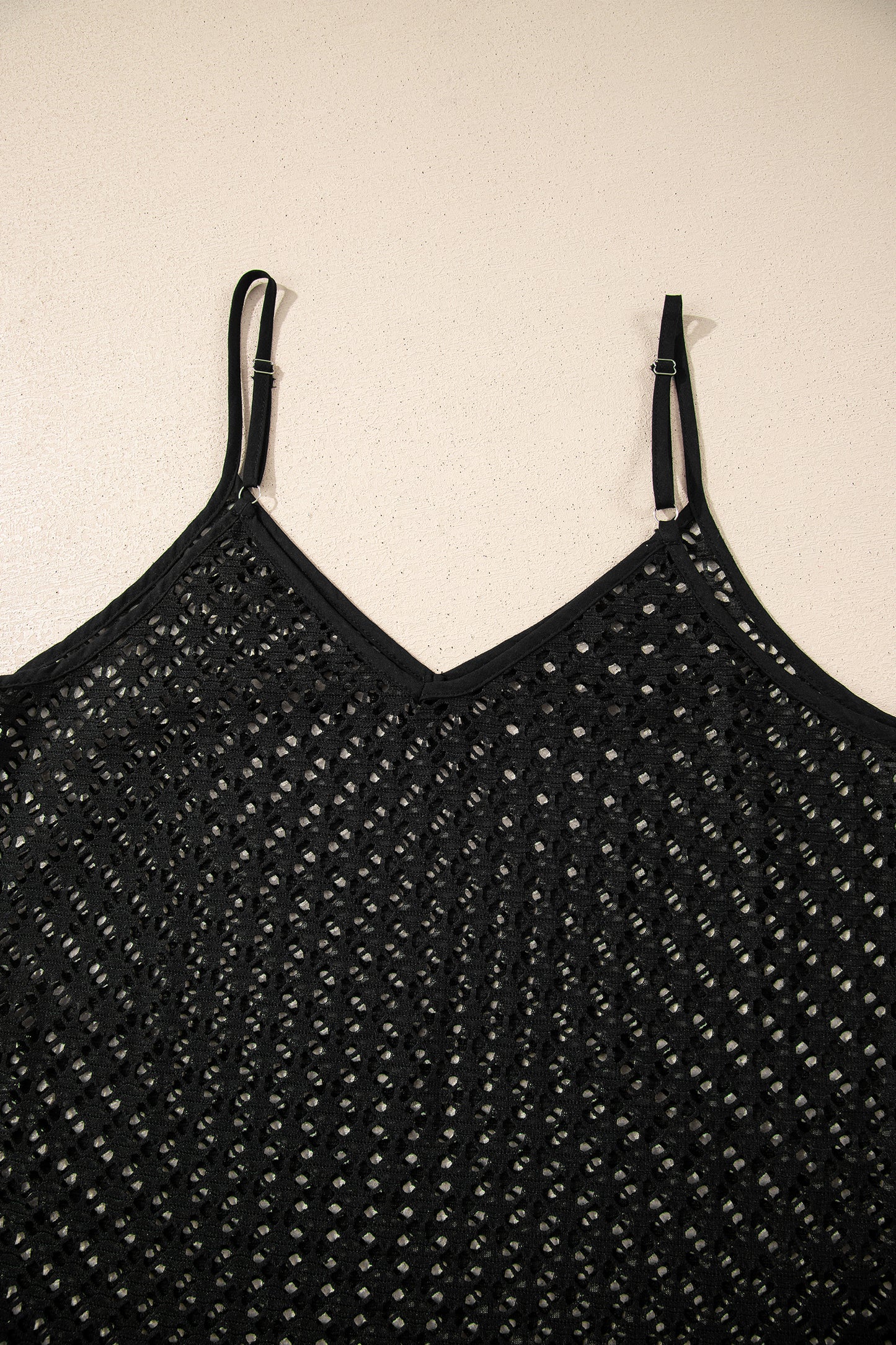 Black See Through Patterned Knit Ruffle Hem Patchwork Beach Cover Up