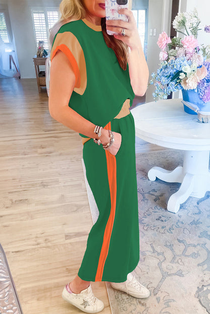 Color Block Detail Casual Two-piece Set