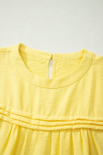 Tie Half Sleeve Pleated Detail Babydoll Blouse