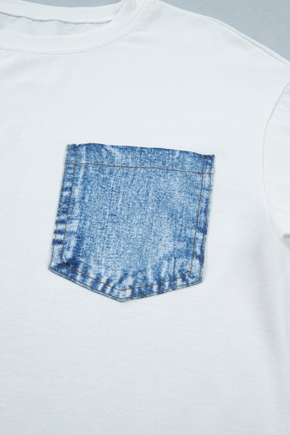 Color Block Chest Pocket Patched Casual Short Sleeve Top