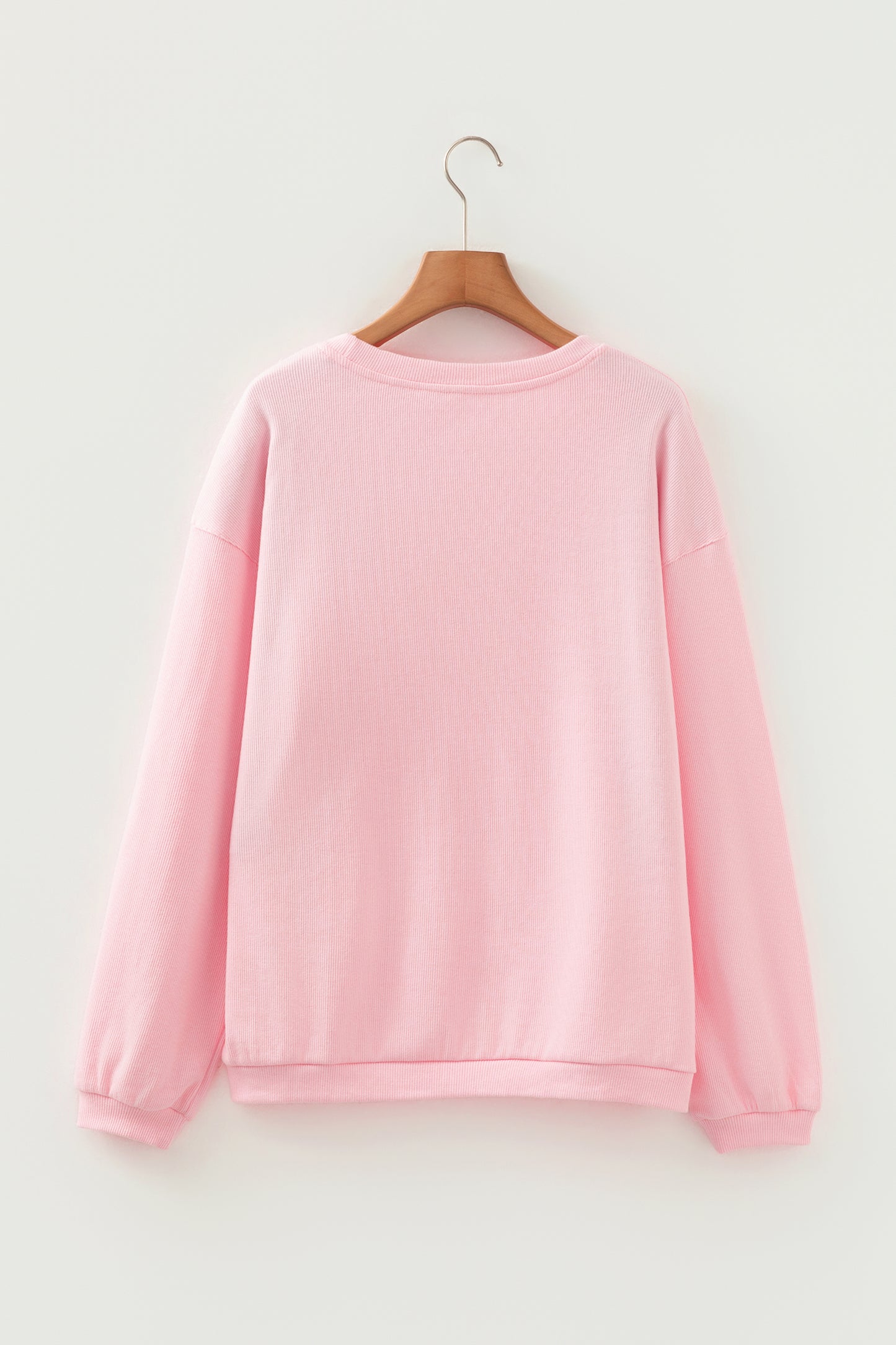 Pink 3d Ribbed XOXO Heart Embroidered Drop Shoulder Sweatshirt