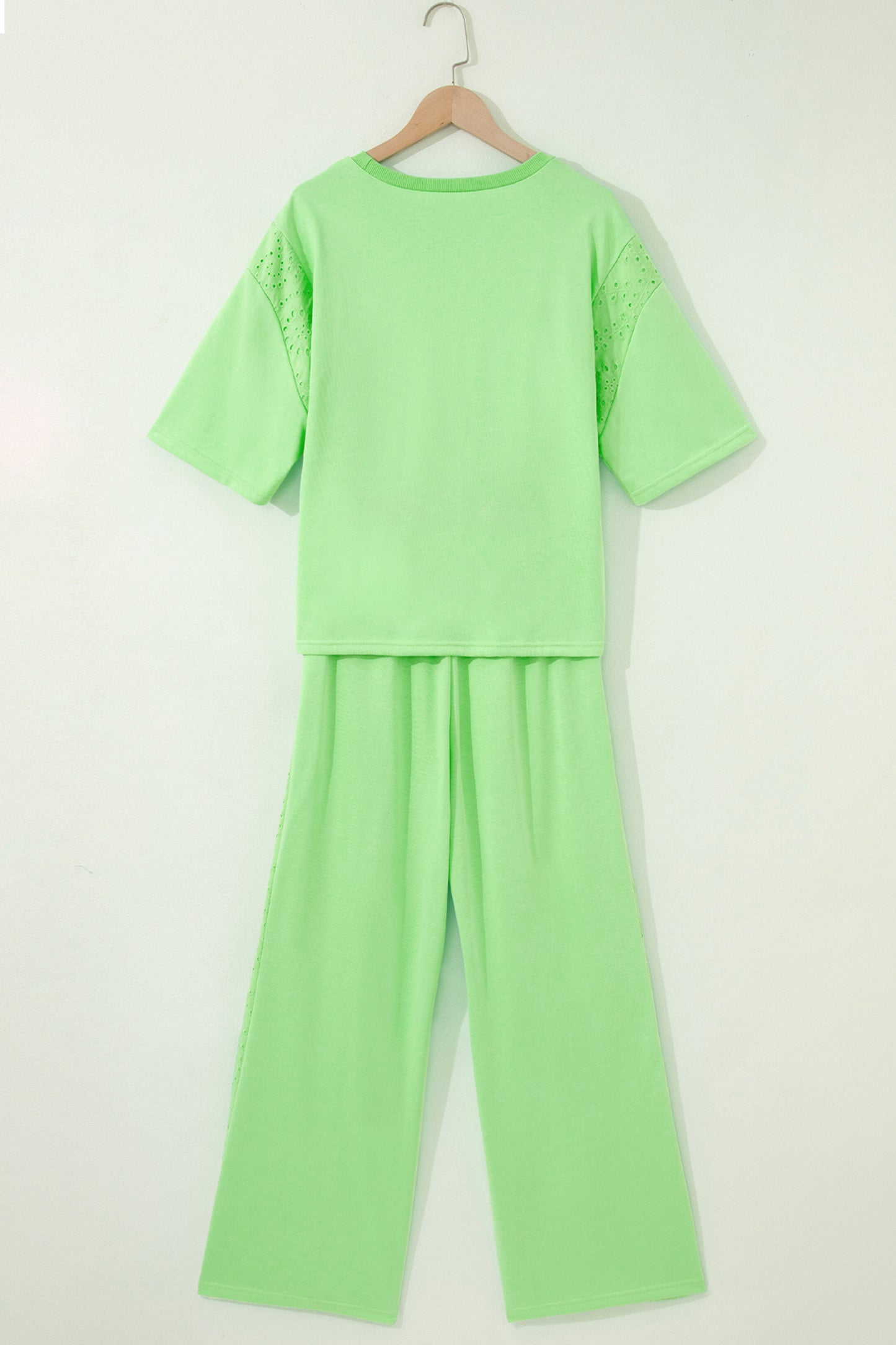 Lace Patchwork Half Sleeve Top Elastic Waist Pants Two Piece Set