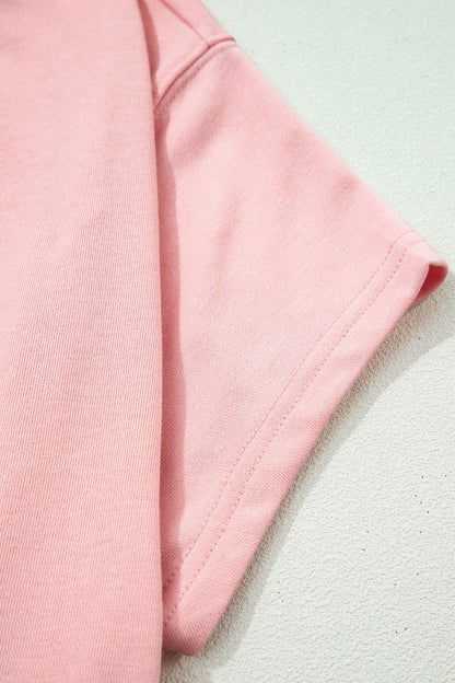 Light Pink Solid Color Loose Tee Drawstring Wide Leg Pants 2pcs Outfit
