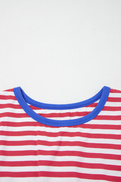 Stripe Nautical Tie Contrast Trim Round Neck T Shirt Mini Dress
