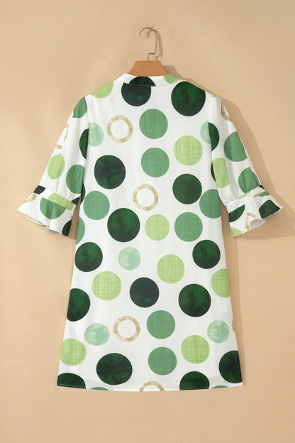 Polka Dot Print Flounced Half Sleeve Casual Vacation Style Mini Dress
