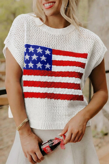 US Flag Graphic Short Sleeve Sweater Top