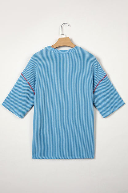 USA Graphic Half Sleeve Loose Ribbed Top