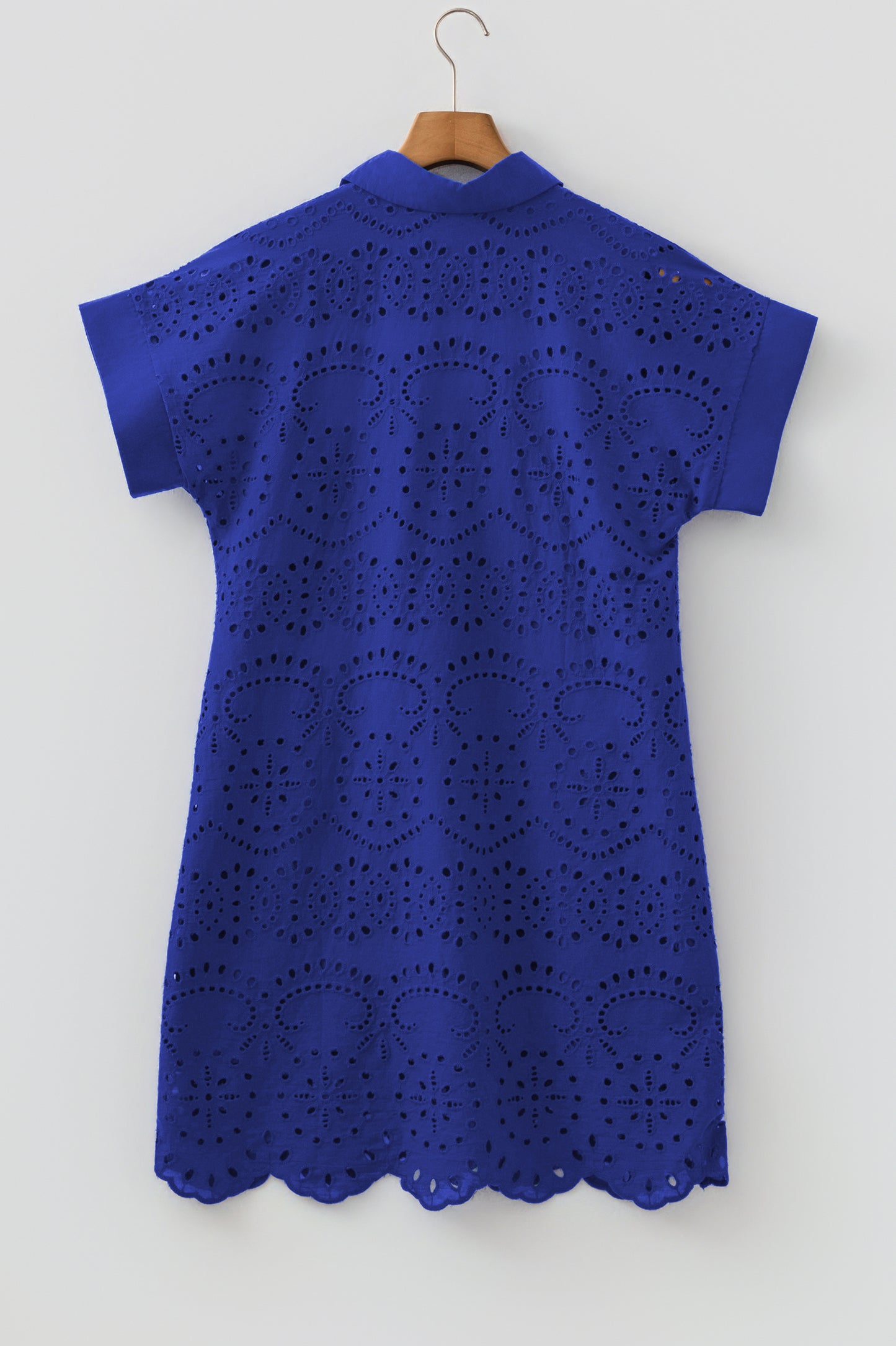 Solid Color Eyelet Embroidered T Shirt Mini Dress