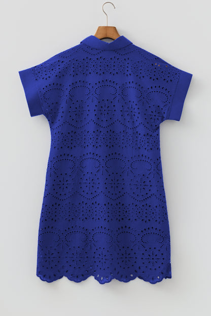 Solid Color Eyelet Embroidered T Shirt Mini Dress