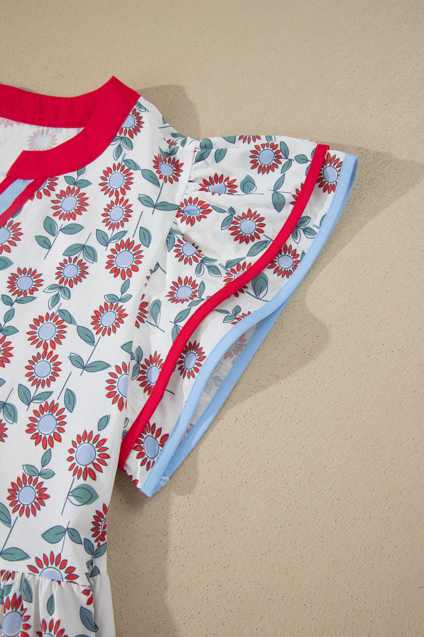 Floral Print Contrast Trim Flutter Sleeve Mini Dress