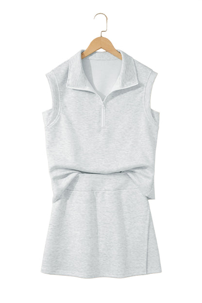 Solid Color Sleeveless Zipper Tank and Skort Set