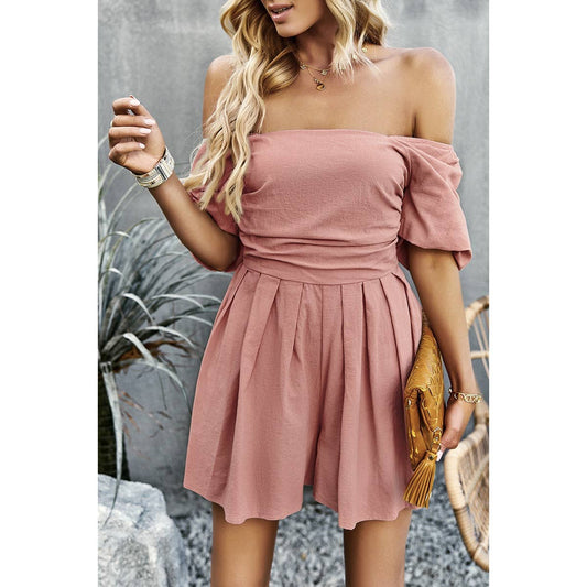 Solid Square Neck Ruffle Fit Pocket Romper | Jumpsuit - Women's | 523, jumpsuit | Elings