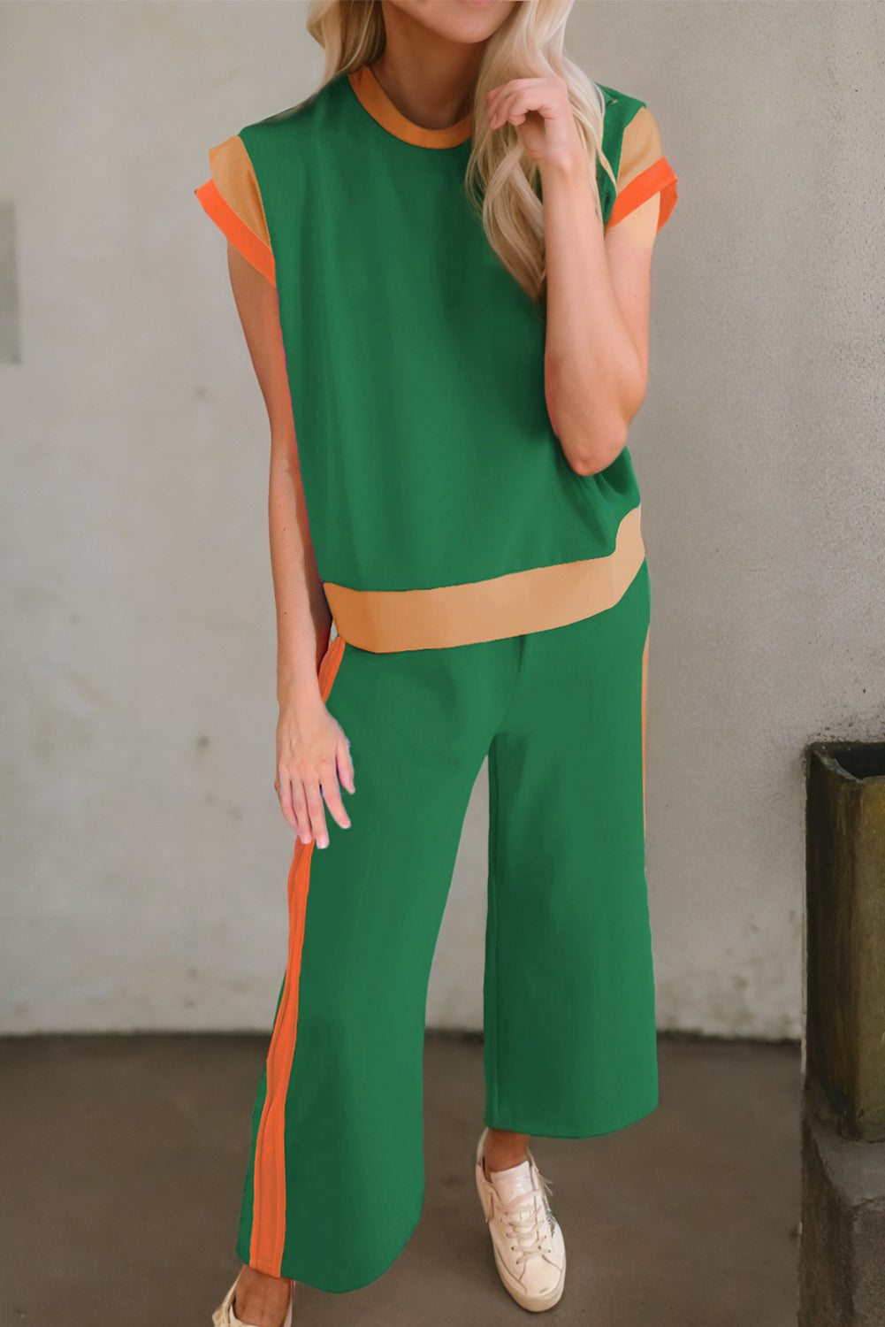 Color Block Detail Casual Two-piece Set