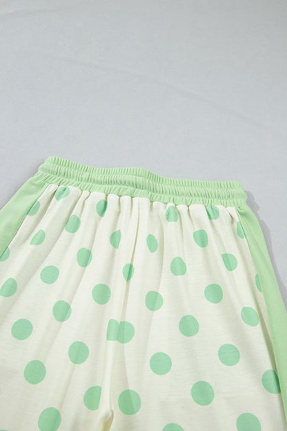 Color Block Patchwork Polka Dot Wide Leg Pant Set