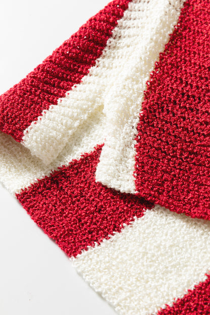 Brown Stripe Colorblock V Neck Bracelet Sleeve Sweater