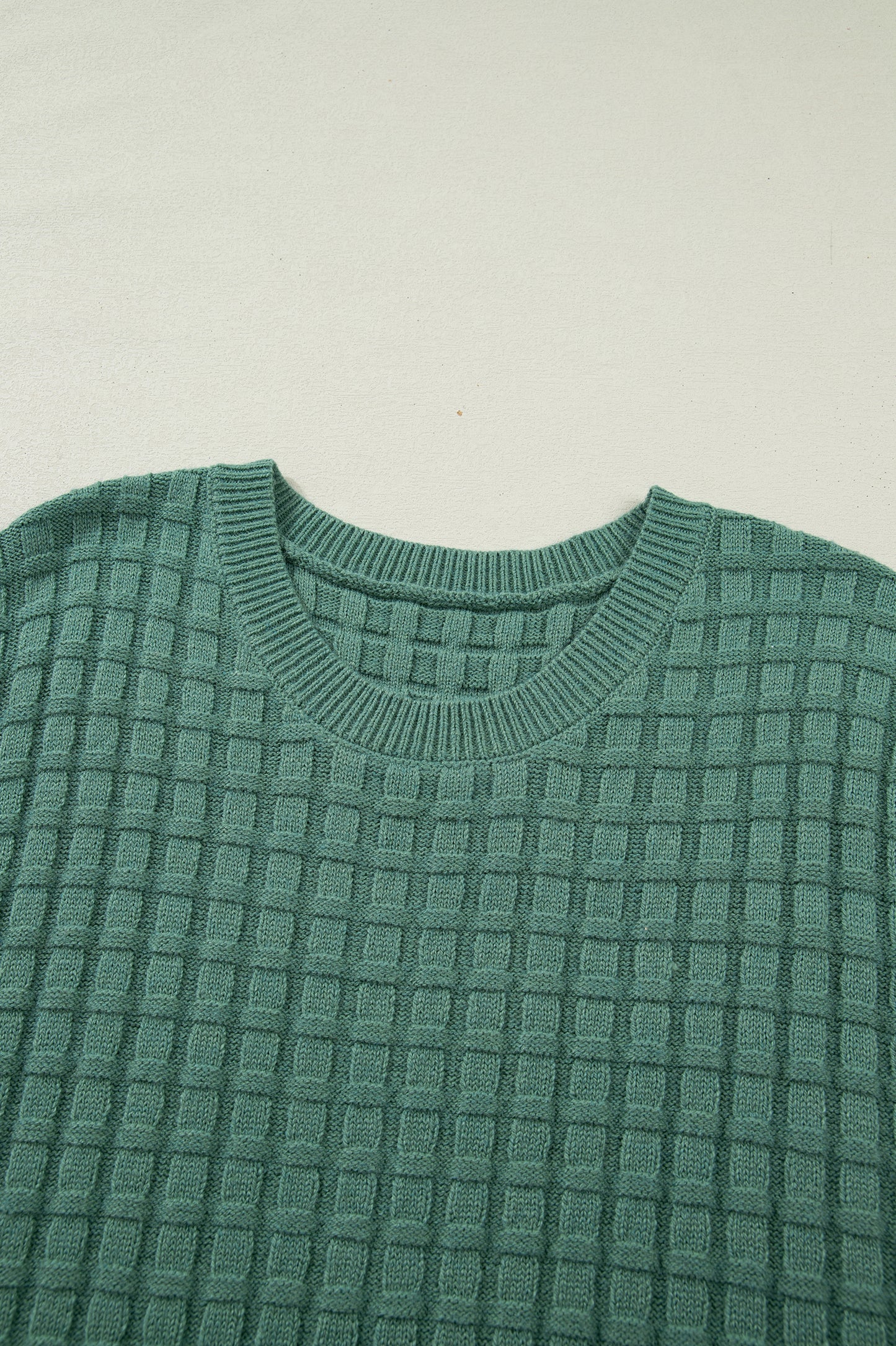 Mist Green Plus Size Solid Color Textured Knit Short Sleeve Sweater