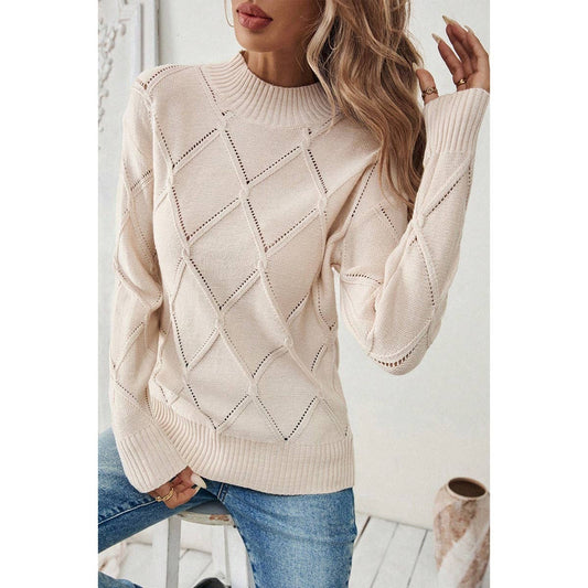 Knit Round Neck Cross Hollow Out Solid Sweater