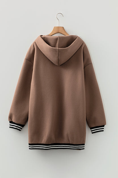 Four Leaf Clover Contrast Cuffed Drop Shoulder Zip up Tunic Hoodie