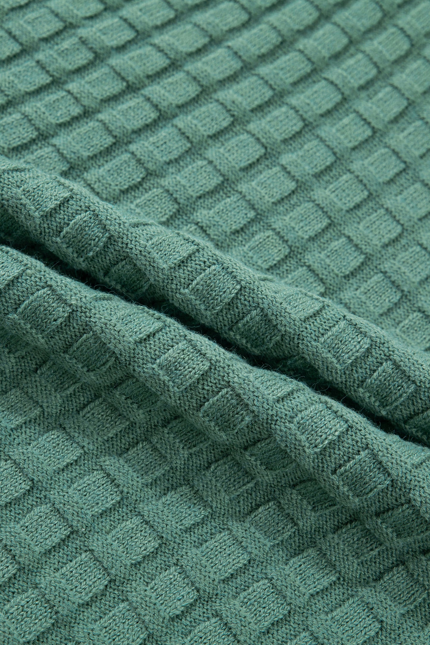 Mist Green Plus Size Solid Color Textured Knit Short Sleeve Sweater