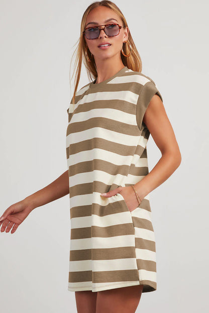 Black Stripe Cap Sleeve Shift T Shirt Dress
