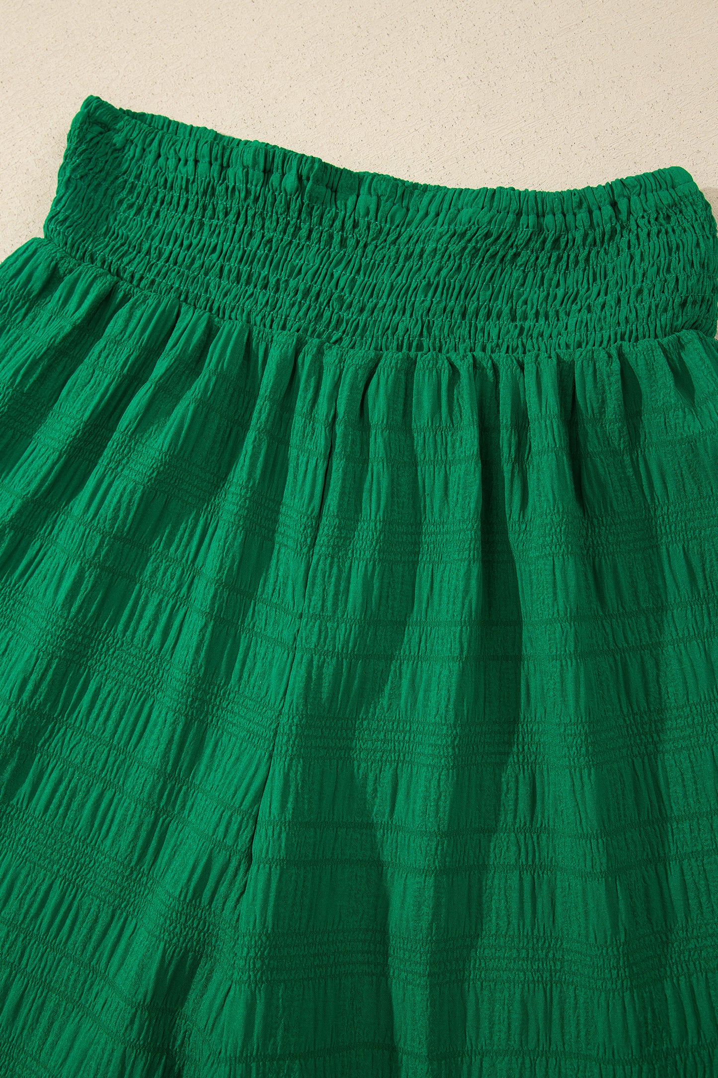 Textured Square Neck Top and Shirred High Waist Shorts Set