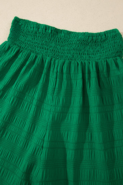 Textured Square Neck Top and Shirred High Waist Shorts Set