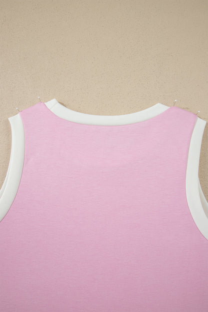 Colorblock Trim Cropped Tank Elastic Waist Shift Pants 2pcs Set