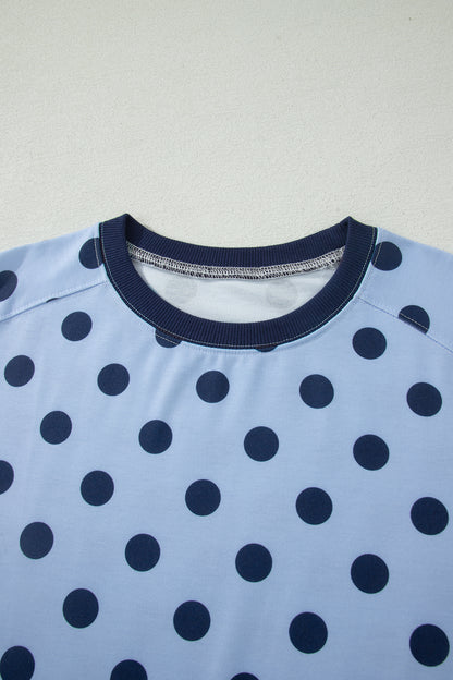 Color Block Trim Polka Dot Casual Tee