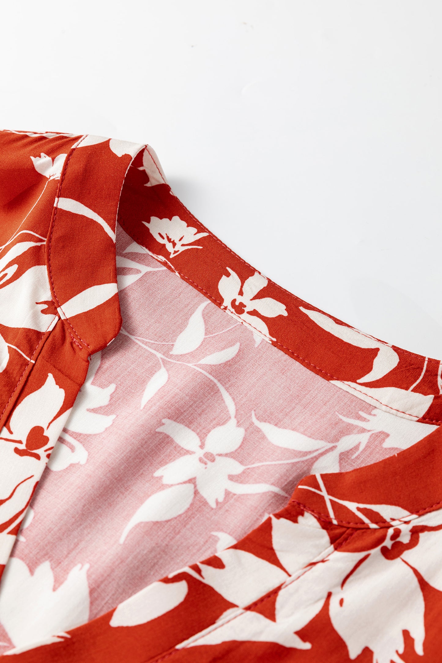 Blue Boho Floral Print Lettuce Trim 3/4 Sleeve Mini Dress