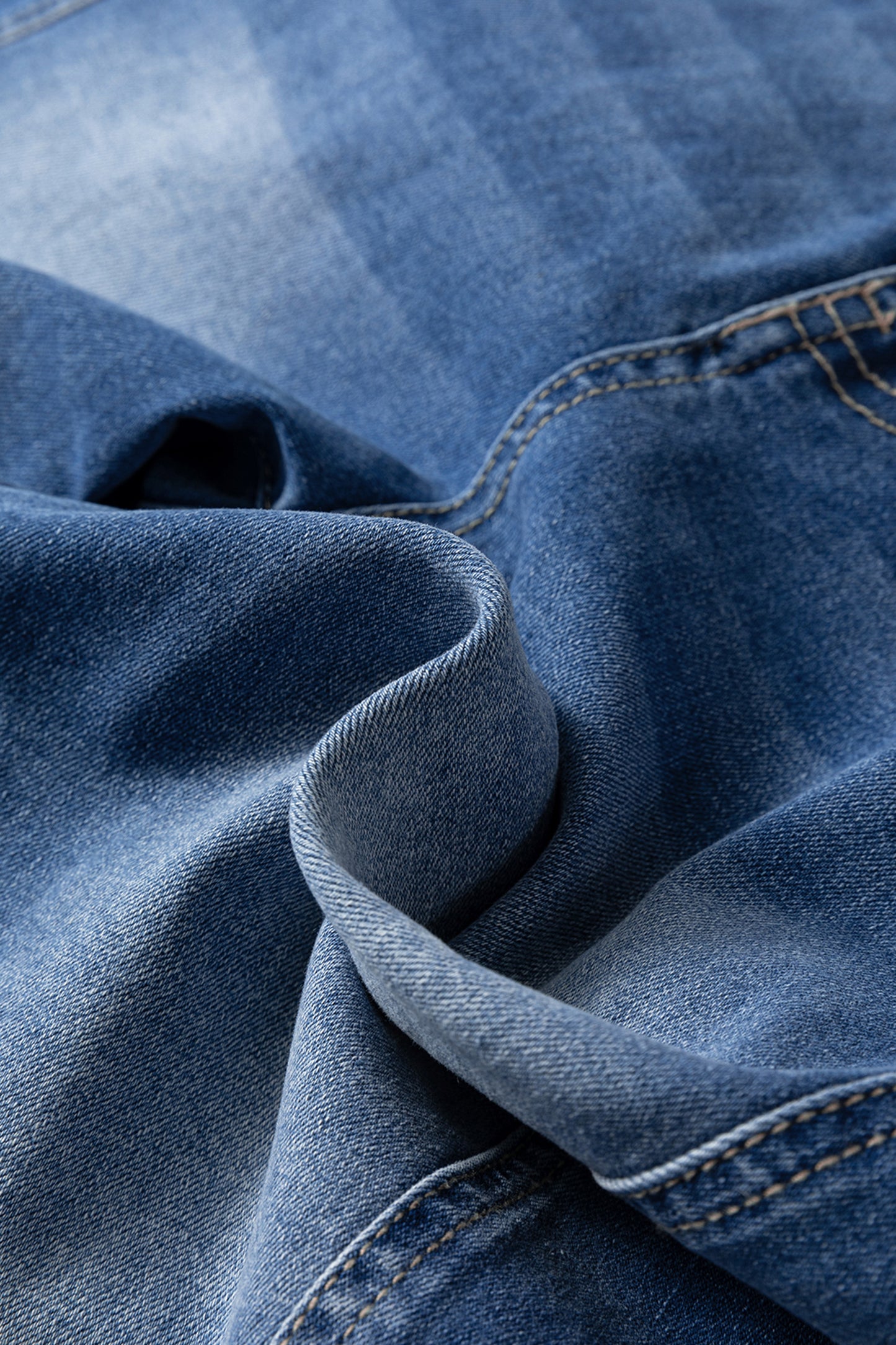 Blue 4 Buttons Front Tapered Casual Loose Fit Jeans