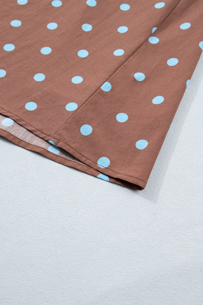 Polka Dot Print Contrast Trim V Neck Zip Up Sleeveless Dress