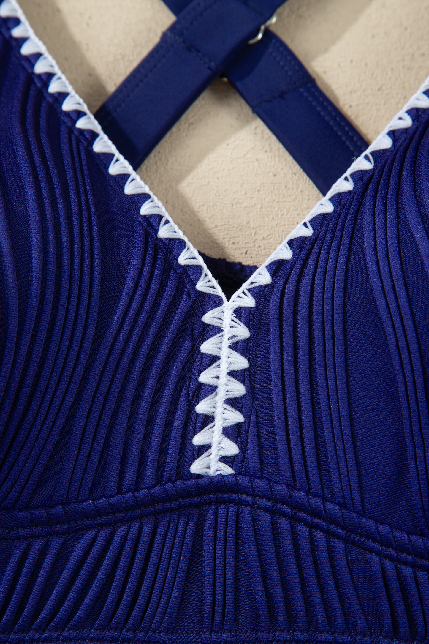 Shell Stitched Trim V Neck Textured Mix and Match High Waist Bikinis