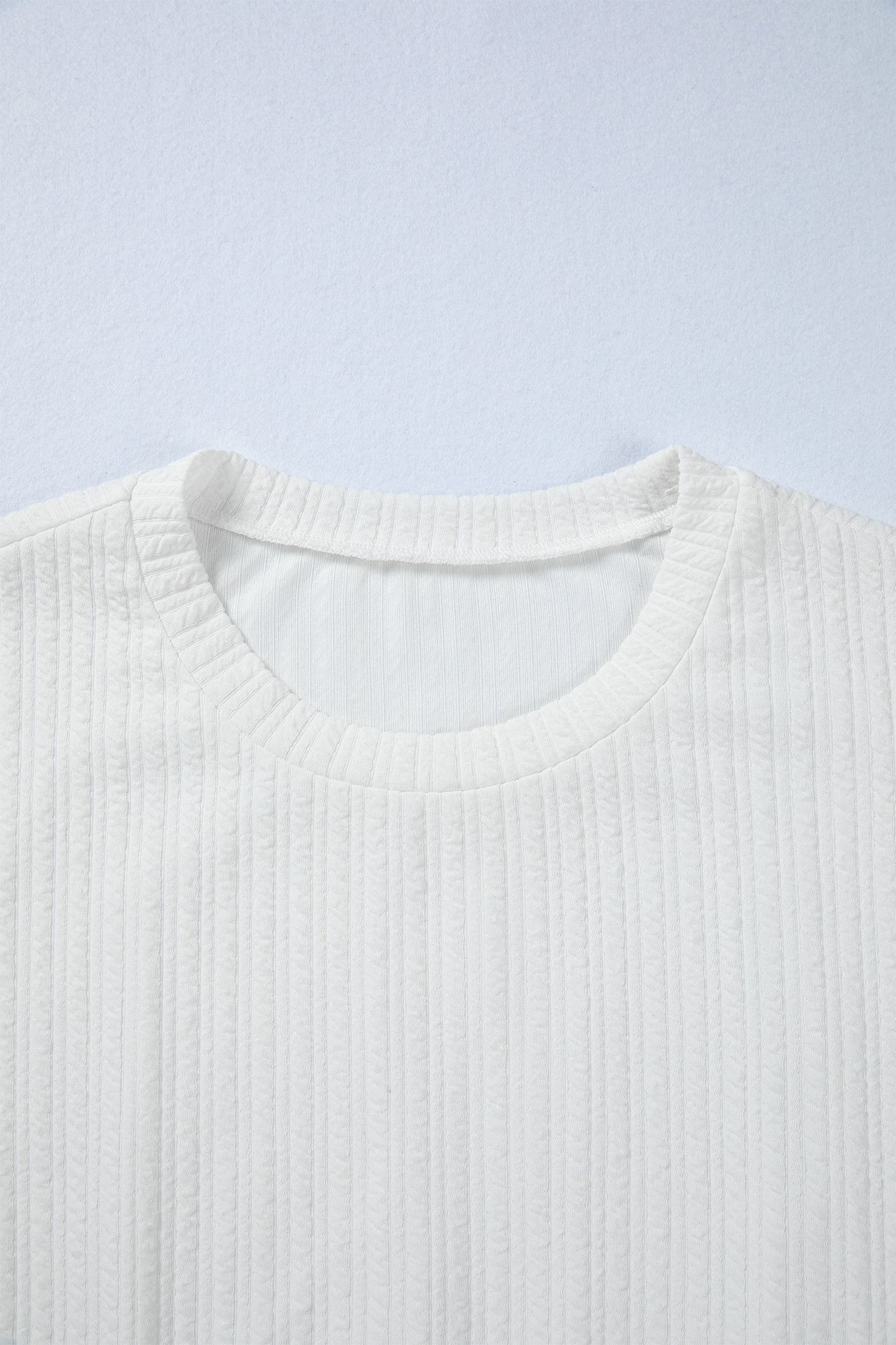 White Solid Color Textured Drop Shoulder Long Sleeve Peplum Top