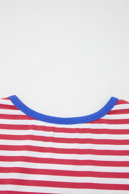 Stripe Nautical Tie Contrast Trim Round Neck T Shirt Mini Dress