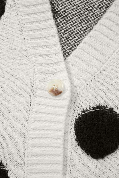 Polka Dot Button Front Oversized V Neck Cardigan