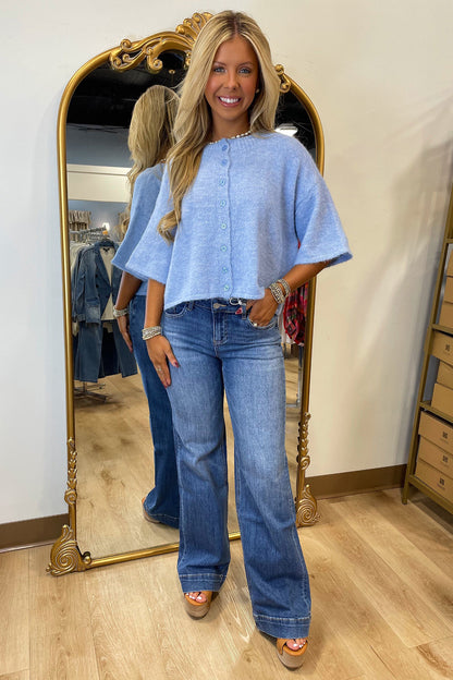 Lavendula 3/4 Sleeve Boxy Knit Button Down Sweater Cardigan