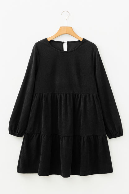 Black Lantern Sleeve Tiered Mini Dress