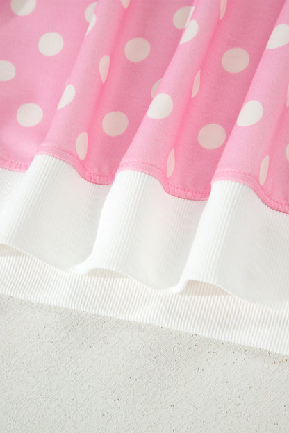 Polka Dot Print Color Block Trim Mock Neck Short Set