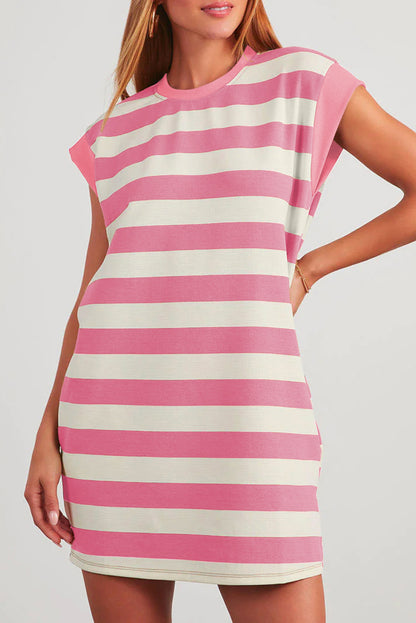 Black Stripe Cap Sleeve Shift T Shirt Dress